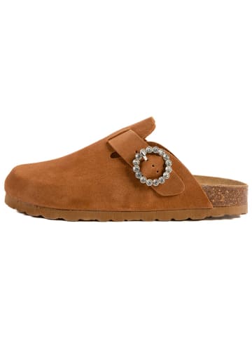billowy Leder-Clogs in Hellbraun