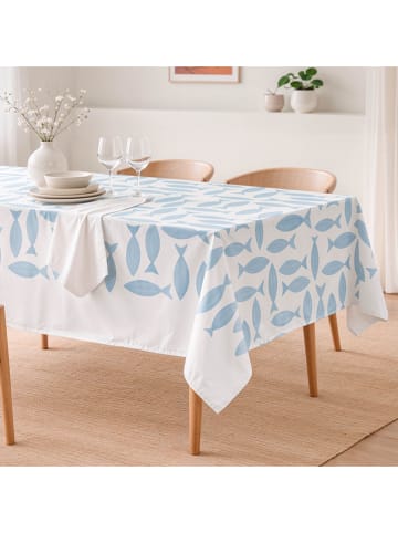 mint Deco Tischdecke "Summer Nerina" in Weiß/ Hellblau