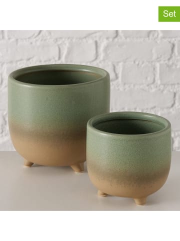 Boltze 2er-Set: Übertopfe "Harissa" in Grün/ Braun