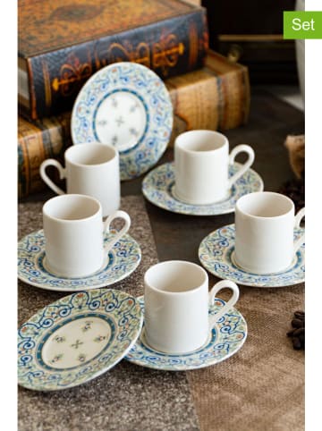 Hermia 12tlg.Set: koffiekoppen wit/blauw - 90 ml