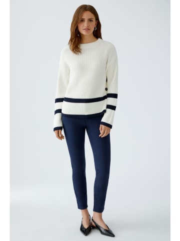 Oui Pullover in Weiß/ Dunkelblau
