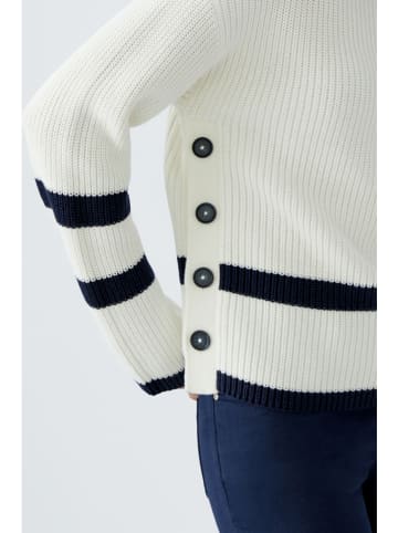 Oui Pullover in Weiß/ Dunkelblau