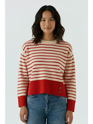 Oui Pullover in Rot/ Weiß