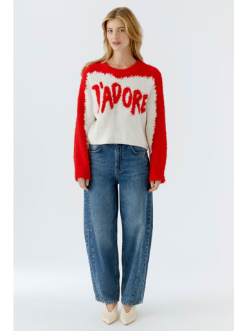 Oui Pullover in Weiß/ Rot