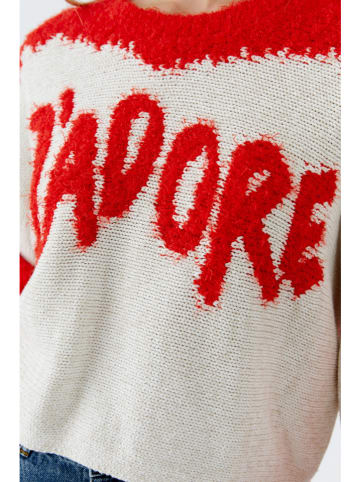 Oui Pullover in Weiß/ Rot