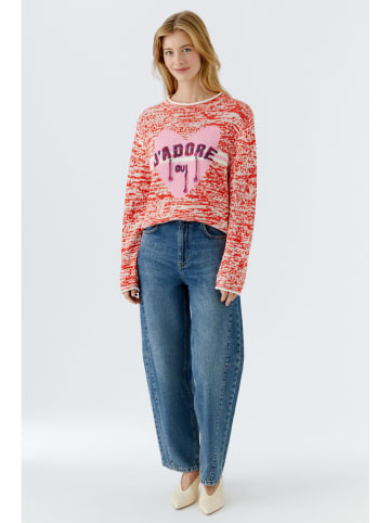 Oui Pullover in Rot/ Weiß/ Rosa