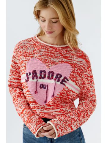 Oui Pullover in Rot/ Weiß/ Rosa