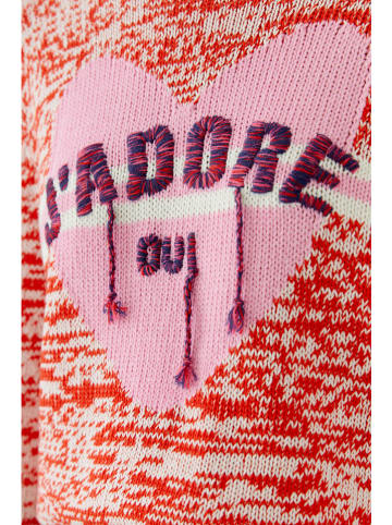 Oui Pullover in Rot/ Weiß/ Rosa
