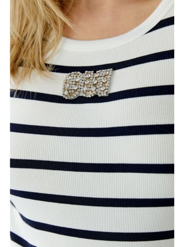 Oui Top in Creme/ Dunkelblau
