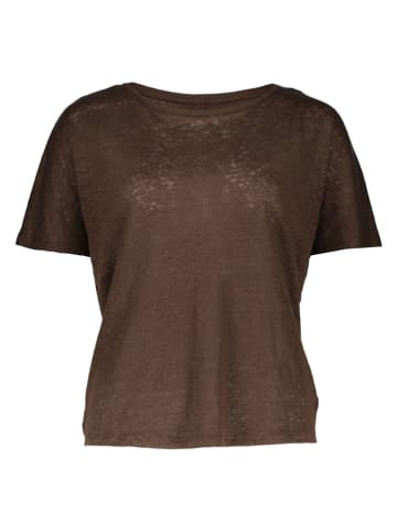 Oui Leinen-Shirt in Dunkelbraun