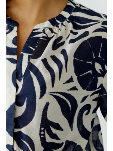 Oui Bluse in Dunkelblau/ Weiß