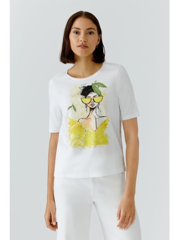 Oui Shirt in Weiß/ Gelb
