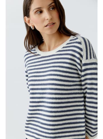 Oui Pullover in Dunkelblau/ Weiß