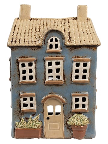 Clayre & Eef Teelichthalter "Haus" in Hellblau/ Creme - (B)16 x (H)23 x (T)10 cm