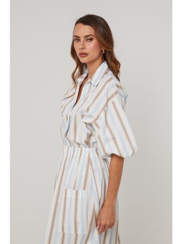 Lin Passion Bluse in Hellblau/ Beige/ Creme