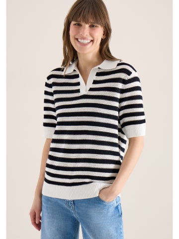Cecil Poloshirt wit/donkerblauw
