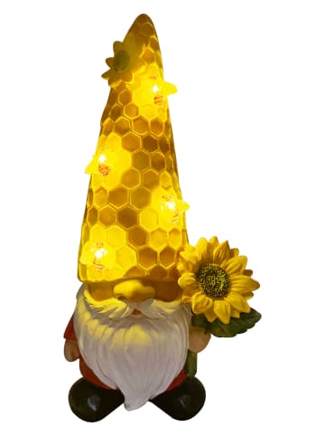 HGD Holz-Glas-Design Solar-Gartenfigur "Sonnenblumen-Wichtel" in Gelb - (B)15 x (H)29,8 x (T)10 cm