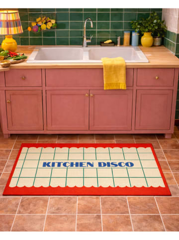 Really Nice Things Keukenloper "Kitchen Disco" beige/rood - (L)135 x (B)55 cm