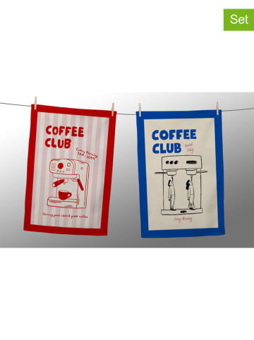 Really Nice Things 2er-Set: Geschirrtücher "Coffee Club" in Rot/ Blau - (L)65 x (B)47 cm