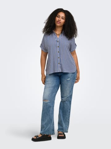 ONLY Carmakoma Bluse in Weiß/ Dunkelblau