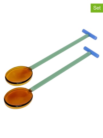 Hübsch Łyżki (2 szt.) w kolorze żółto-zielono-błękitnym do sałatek - dł. 28 cm
