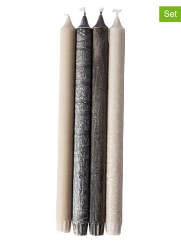 Muubs 4er-Set: Stabkerzen "Yoro - Nordic Glow" in Creme/ Grau - (H)30 x Ø 2,2 cm