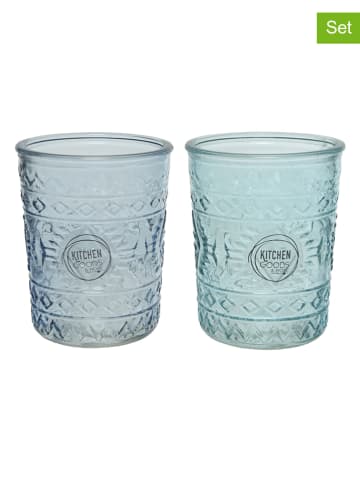 Kaeming 4-delige set: glazen blauw/turquoise - (H)10,3 x Ø 6,3 cm
