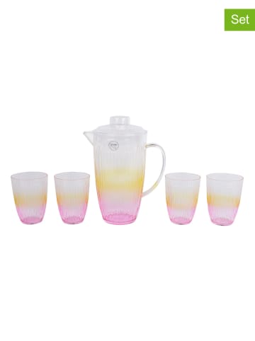 Kaeming 5tlg. Karaffe- & Becher-Set in Rosa/ Orange