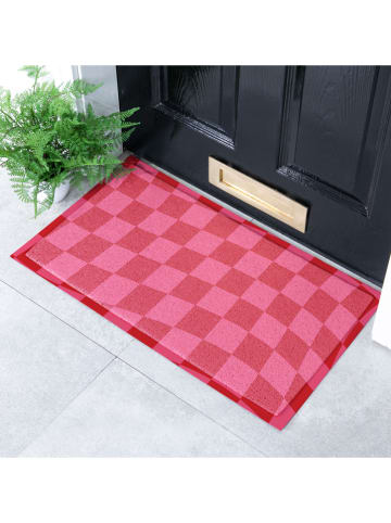 Artsy Deurmat ''Wavy Checkboard'' rood/roze - (L)40 x (B)70 cm