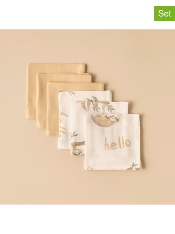 BELLA MAISON 6-delige set: mousseline monddoekjes ''Sloth'' beige - (L)30 x (B)30 cm