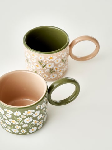BELLA MAISON 2-delige set: koppen beige/groen - 180 ml