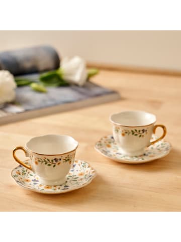 BELLA MAISON Filiżanki (2 szt.) "Juliette" w kolorze białym ze wzorem do espresso - 90 ml