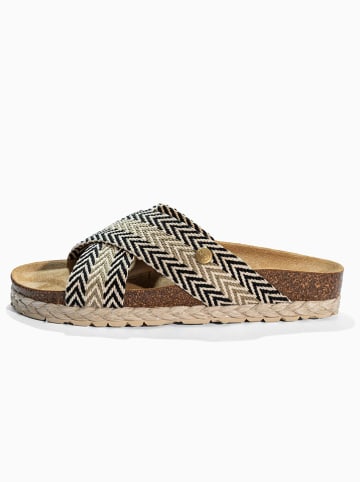 BAYTON Slippers "Burgos" zwart/crème/kaki
