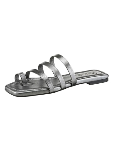 Heine Leren teenslippers zilverkleurig