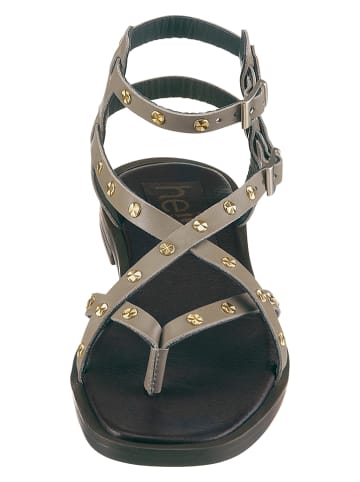 Heine Leren teensandalen kaki