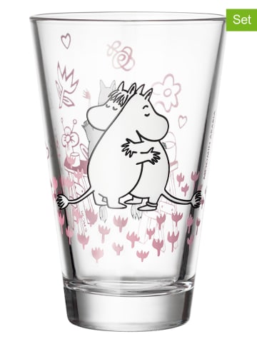 Moomin 2-delige set: glazen "Love" lichtroze/wit - 300 ml
