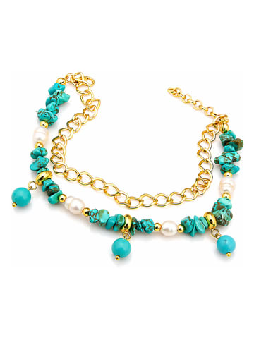 Pierres de Jade Vergulde enkelketting met edelstenen en parels