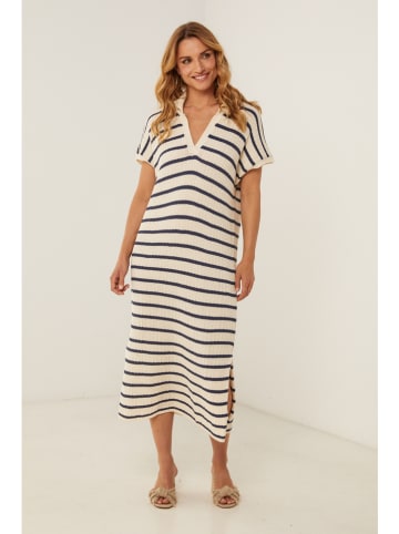 Joséfine Stickkleid "Evelle" in Creme/ Dunkelblau