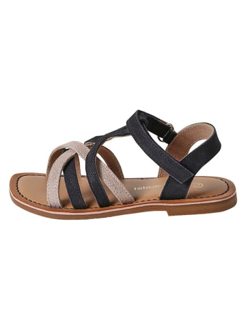 vertbaudet Leren sandalen zwart/lichtroze