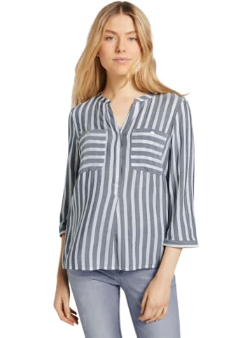Tom Tailor Bluse in Dunkelblau/ Creme