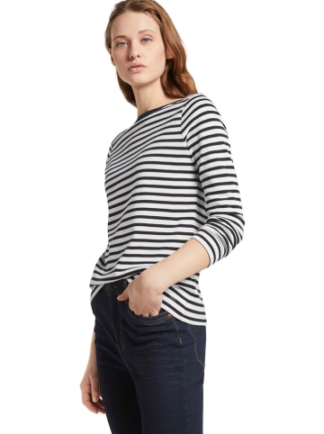 TOM TAILOR Denim Longsleeve in Dunkelblau/ Weiß