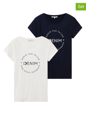 TOM TAILOR Denim Koszulki (2 szt.) w kolorze granatowym i białym