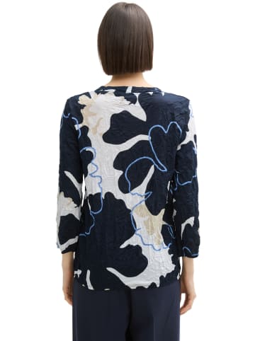 Tom Tailor Bluse in Dunkelblau/ Weiß