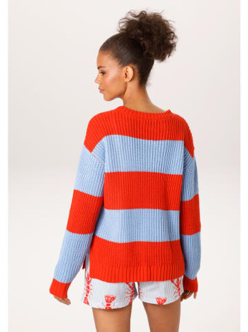 Aniston Pullover in Orange/ Hellblau