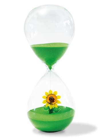 WD lifestyle Zandloper "Sunflower" transparant/groen/geel - (H)20 x Ø 8 cm