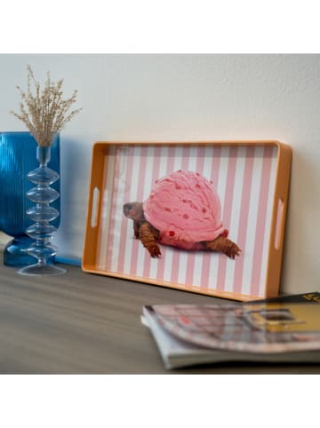 WD lifestyle Decoratief dienblad "Turtle" lichtroze/wit - (L)40 x (B)24 cm