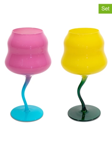 WD lifestyle 2er-Set: Cocktailgläser in Petrol/ Gelb/ Rosa - 450 ml