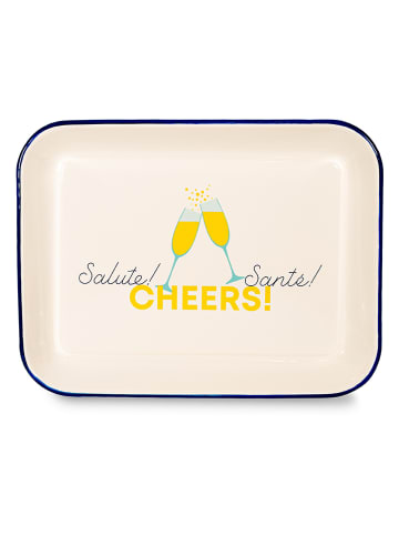 WD lifestyle Servierplatte "Salute, Cheers, Santé" in Creme/ Gelb - (L)34 x (B)26 cm