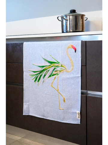 WD lifestyle Lniana ściereczka "Rosemary" w kolorze kremowo-zielonym do naczyń - 65 x 50 cm
