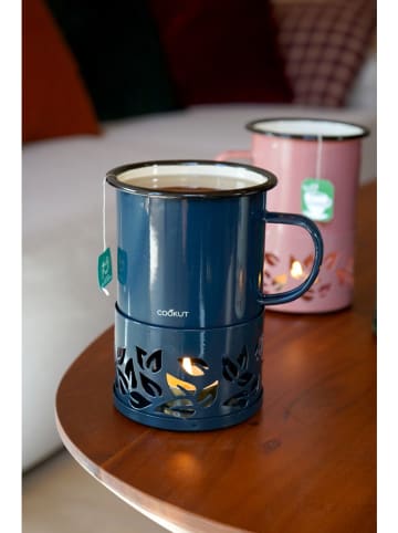 COOKUT 3-delige set: mok & kaarsenwarmer ''Sixtea'' donkerblauw - 330 ml